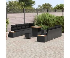 Sodo Sofų Rinkinys su pagalve 11 pcs Juoda Poli ratanas