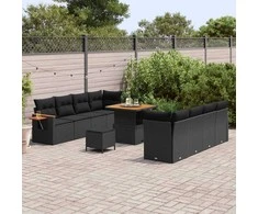 Sodo Sofų Rinkinys su pagalve 11 pcs Juoda