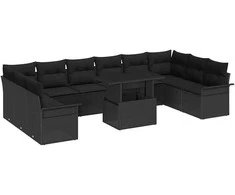 Sodo Sofų Rinkinys su pagalve 11 pcs Juoda Poli ratanas