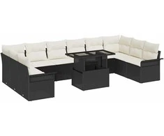 Sodo Sofų Rinkinys su pagalve 11 pcs Juoda Poli ratanas