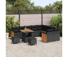 Sodo Sofų Rinkinys su pagalve 12 pcs Juoda