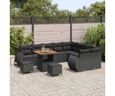Sodo Sofų Rinkinys su pagalve 12 pcs Juoda Poli ratanas