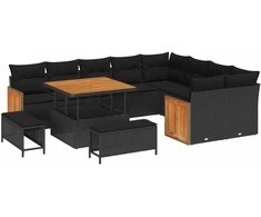 Sodo Sofų Rinkinys su pagalve 12 pcs Juoda