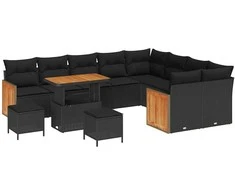 Sodo Sofų Rinkinys su pagalve 12 pcs Juoda