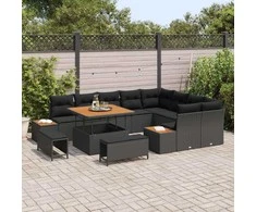 Sodo Sofų Rinkinys su pagalve 12 pcs Juoda Poli ratanas