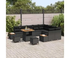 Sodo Sofų Rinkinys su pagalve 12 pcs Juoda Poli ratanas
