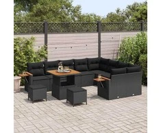 Sodo Sofų Rinkinys su pagalve 12 pcs Juoda