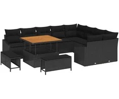 Sodo Sofų Rinkinys su pagalve 12 pcs Juoda Poli ratanas
