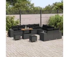 Sodo Sofų Rinkinys su pagalve 13 pcs Juoda poliratanas