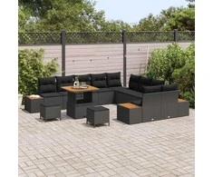 Sodo Sofų Rinkinys su pagalve 13 pcs Juoda Poli ratanas