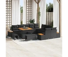 Sodo Sofų Rinkinys su pagalve 13 pcs Juoda Poli ratanas