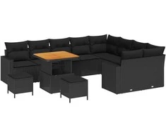 Sodo Sofų Rinkinys su pagalve 13 pcs Juoda poliratanas