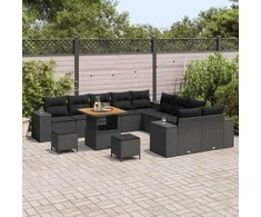 Sodo Sofų Rinkinys su pagalve 13 pcs Juoda poliratanas