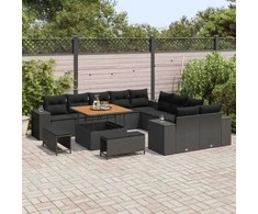 Sodo Sofų Rinkinys su pagalve 13 pcs Juoda poliratanas
