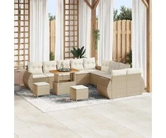 Sodo Sofų Rinkinys su pagalve 13 pcs smėlio ir kreminės spalvos