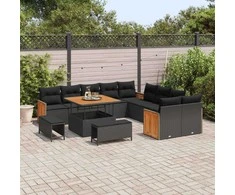 Sodo Sofų Rinkinys su pagalve 13 pcs Juoda
