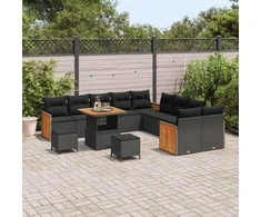 Sodo Sofų Rinkinys su pagalve 13 pcs Juoda