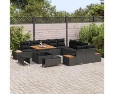 Sodo Sofų Rinkinys su pagalve 13 pcs Juoda Poli ratanas