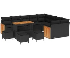 Sodo Sofų Rinkinys su pagalve 13 pcs Juoda