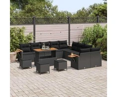 Sodo Sofų Rinkinys su pagalve 14 pcs Juoda
