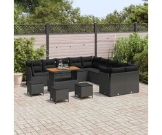 Sodo Sofų Rinkinys su pagalve 14 pcs Juoda poliratanas