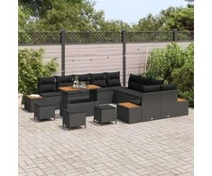 Sodo Sofų Rinkinys su pagalve 14 pcs Juoda Poli ratanas