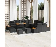 Sodo Sofų Rinkinys su pagalve 14 pcs Juoda Poli ratanas