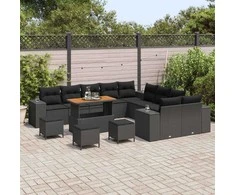 Sodo Sofų Rinkinys su pagalve 14 pcs Juoda poliratanas