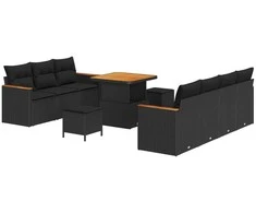 Sodo Sofų Rinkinys su pagalve 14 pcs Juoda poliratanas