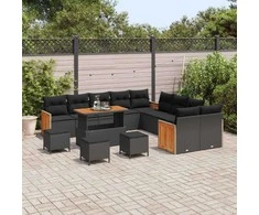 Sodo Sofų Rinkinys su pagalve 14 pcs Juoda