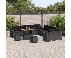 Sodo Sofų Rinkinys su pagalve 17 pcs Juoda poliratanas