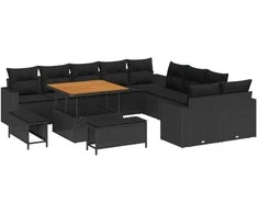 Sodo Sofų Rinkinys su pagalve 17 pcs Juoda poliratanas