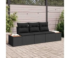 Sodo Sofų Rinkinys su saugykla 3 pcs Juoda Poli ratanas