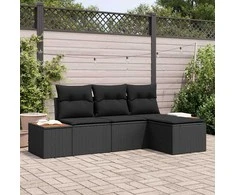 Sodo Sofų Rinkinys su pagalve 4 pcs Juoda Poli ratanas