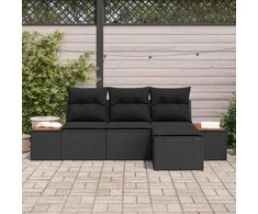 Sodo Sofų Rinkinys su pagalve 4 pcs Juoda Poli ratanas