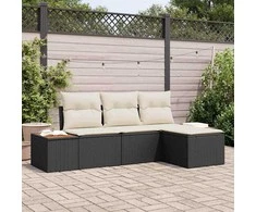 Sodo Sofų Rinkinys su pagalve 4 pcs Juoda poliratanas