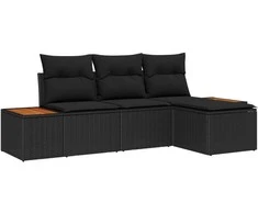 Sodo Sofų Rinkinys su pagalve 4 pcs Juoda poliratanas