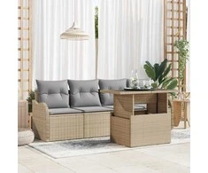 Sodo Sofų Rinkinys su pagalve 5 pcs Smėlio Poli ratanas