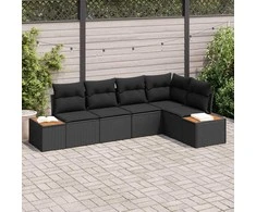 Sodo Sofų Rinkinys su pagalve 5 pcs Juoda Poli ratanas
