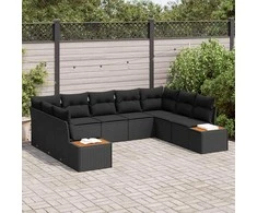 Sodo Sofų Rinkinys su pagalve 5 pcs Juoda Poliratanas