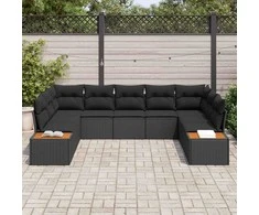 Sodo Sofų Rinkinys su pagalve 5 pcs Juoda Poliratanas