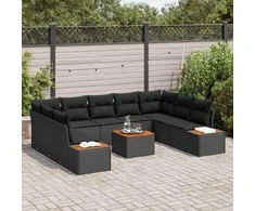 Sodo Sofų Rinkinys su pagalve 5 pcs Juoda Poliratanas
