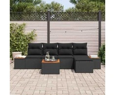 Sodo Sofų Rinkinys su pagalve 6 pcs Juoda Poliratanas