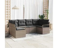 Sodo Sofų Rinkinys su pagalve 6 pcs Pilka poliratanas