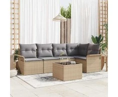 Sodo Sofų Rinkinys su pagalve 6 pcs Smėlio poliratanas