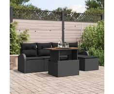 Sodo Sofų Rinkinys su pagalve 6 pcs Juoda