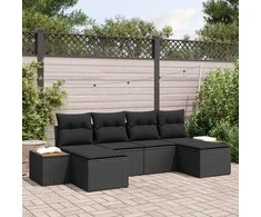 Sodo Sofų Rinkinys su pagalve 6 pcs Juoda Poli ratanas
