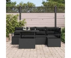 Sodo Sofų Rinkinys su pagalve 6 pcs Juoda poliratanas