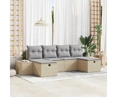 Sodo Sofų Rinkinys su pagalve 6 pcs Smėlio poliratanas