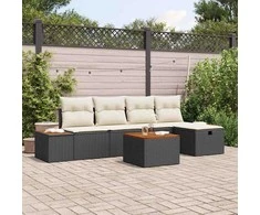 Sodo Sofų Rinkinys su pagalve 6 pcs Juoda Poli ratanas